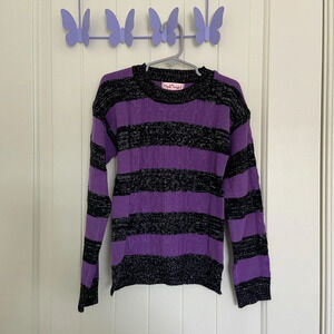 EUC | Pink Angel girl’s black & purple striped acrylic sweater‎ — small